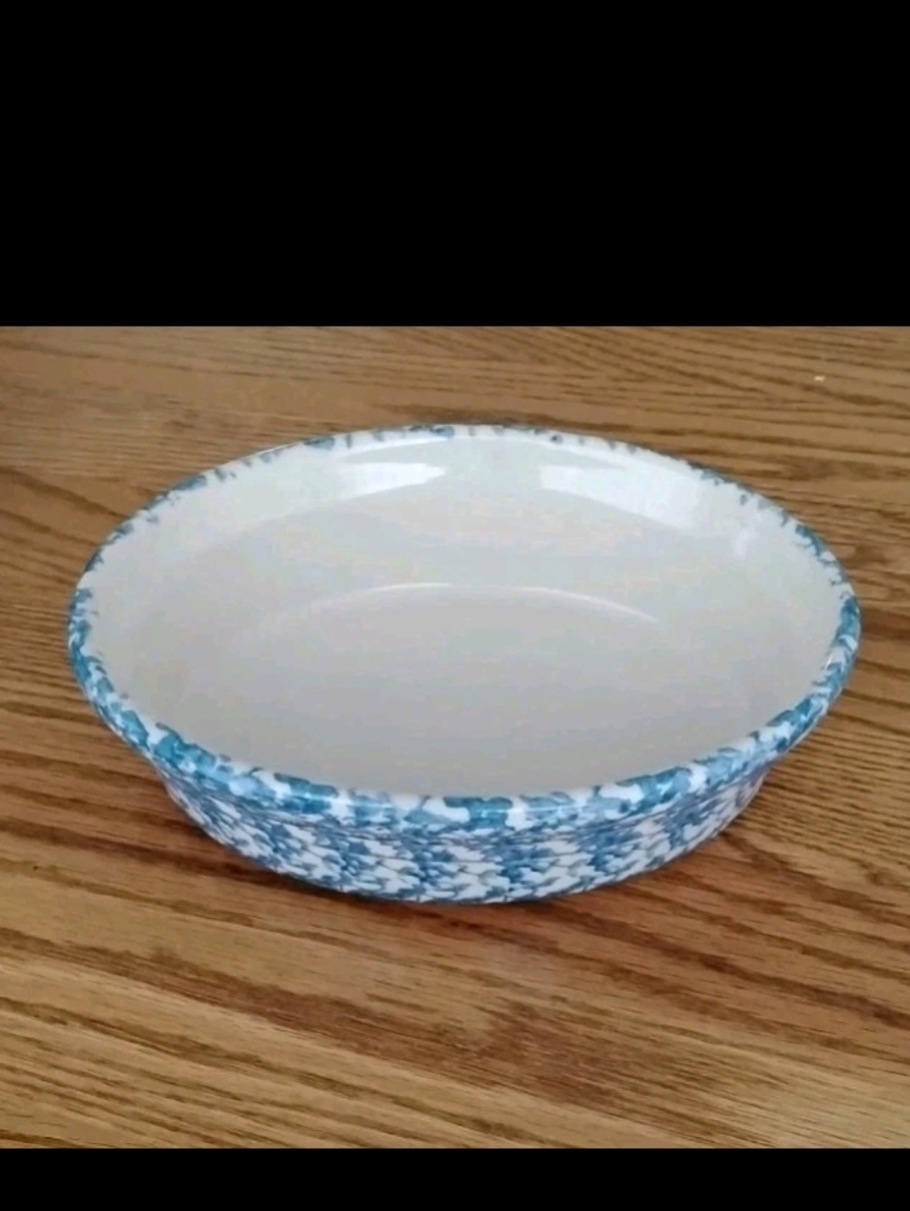 Roseville Blue Spongeware 9" Oval Baker by Workshops of Gerald E. Henn, Ohio